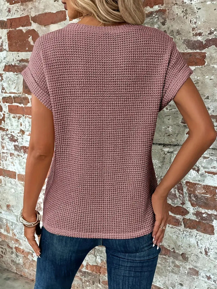 Faye™ – Casual Waffle Knit Short Sleeve Blouse