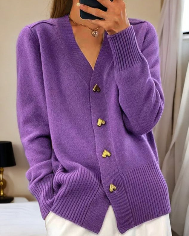 Lana -  Chic Heart Button Cardigan