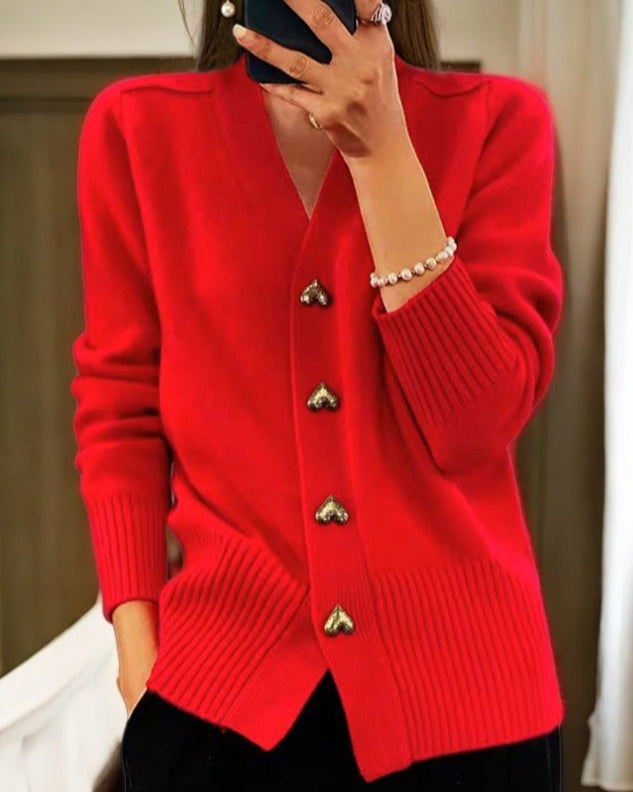 Lana -  Chic Heart Button Cardigan